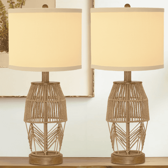 21.5" Table Lamps Set of 2 Boho Lamps for Bedroom Farmhouse Lamps for Living Room Rattan Wicker Bedside Lamps for Nightstand Vintage Rustic Desk Lamps for End Table Lamps