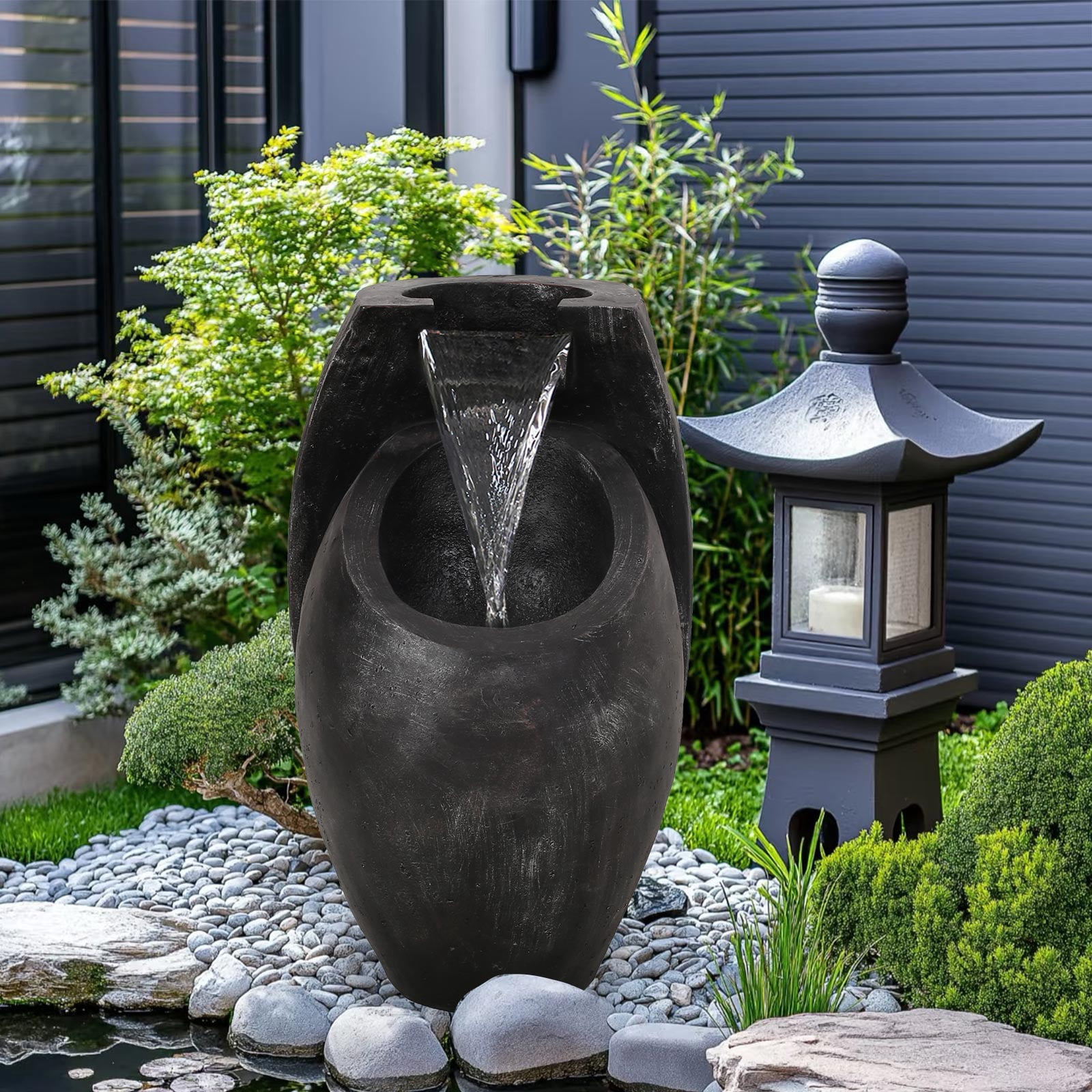 21.5 Tall Floor Standing Water Fountain Indoor Outdoor Modern Two Tier Waterfall Garden Patio Yard Decor