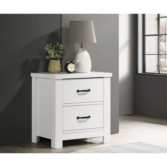 21.5"W White 2-Drawer Nightstand Bedside Table with Black Handles - Paper Lamination Finish 20LBS Top & 10LBS Drawer Capacity