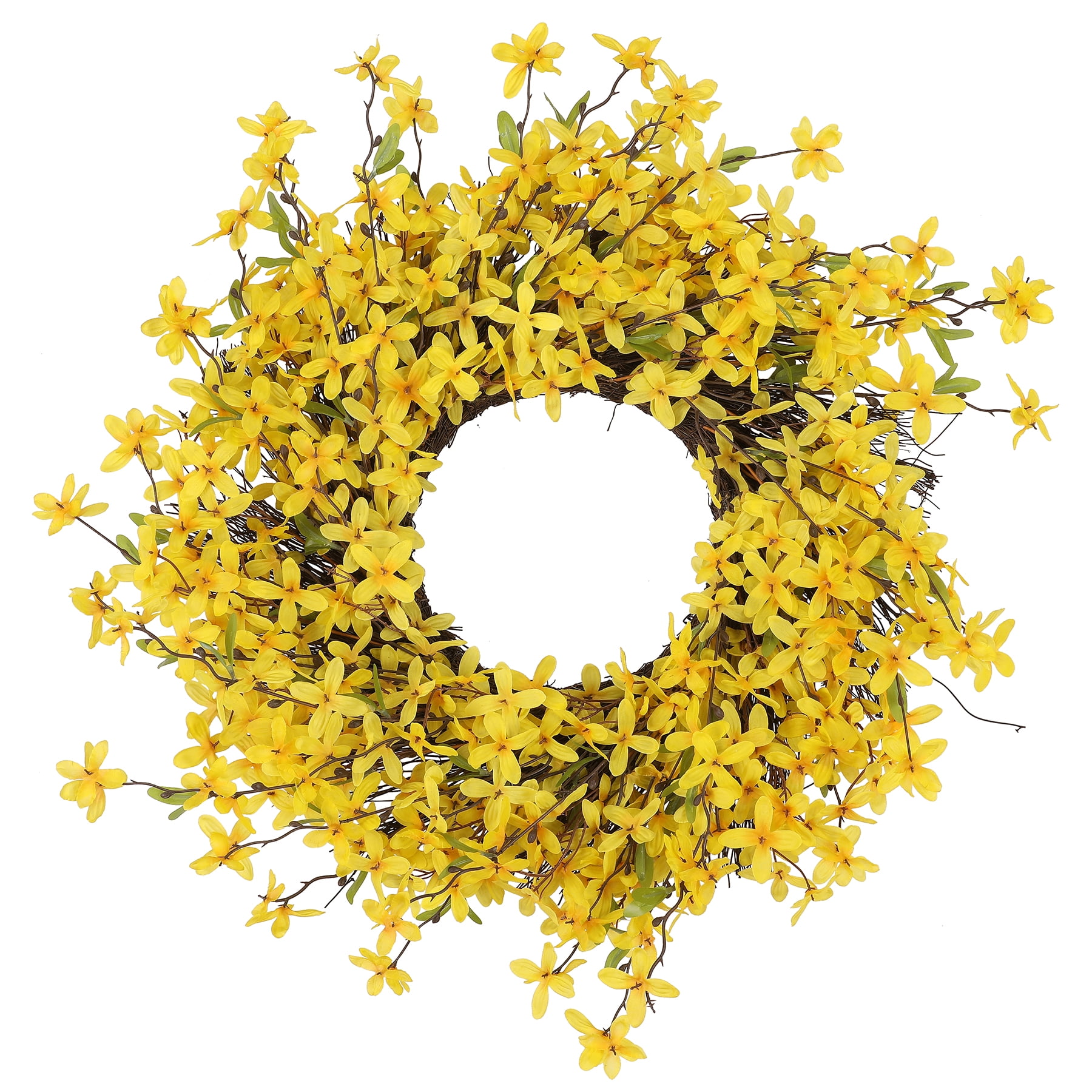 21.5" Yellow Forsythia Artificial Spring Floral Front Door Wreath