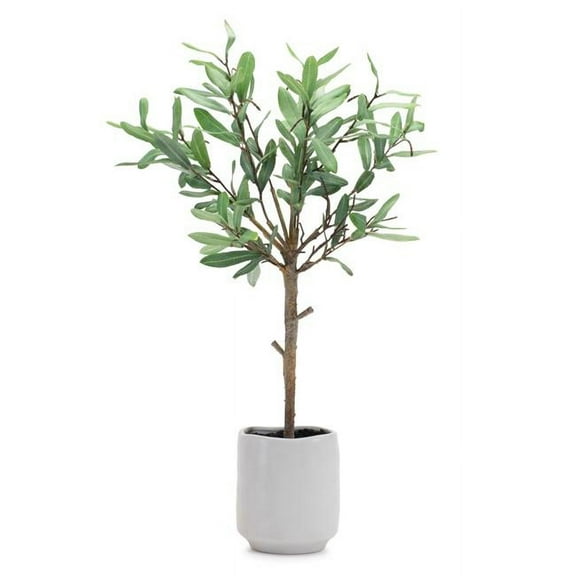 21.5 in. Polyester & Ceramic Potted Olive Leaf Topiary, Green & Brown