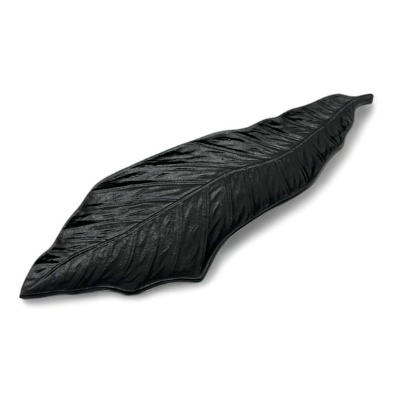 21.5 inch Black Decorative Metal Leaf Tray by 90210 Kitchen and Bath