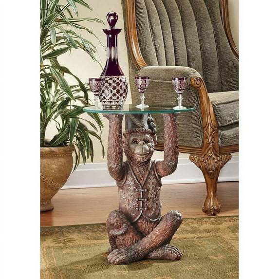 21.5" Classic African Moroccan Monkey Business Sculpture Statue Side Table