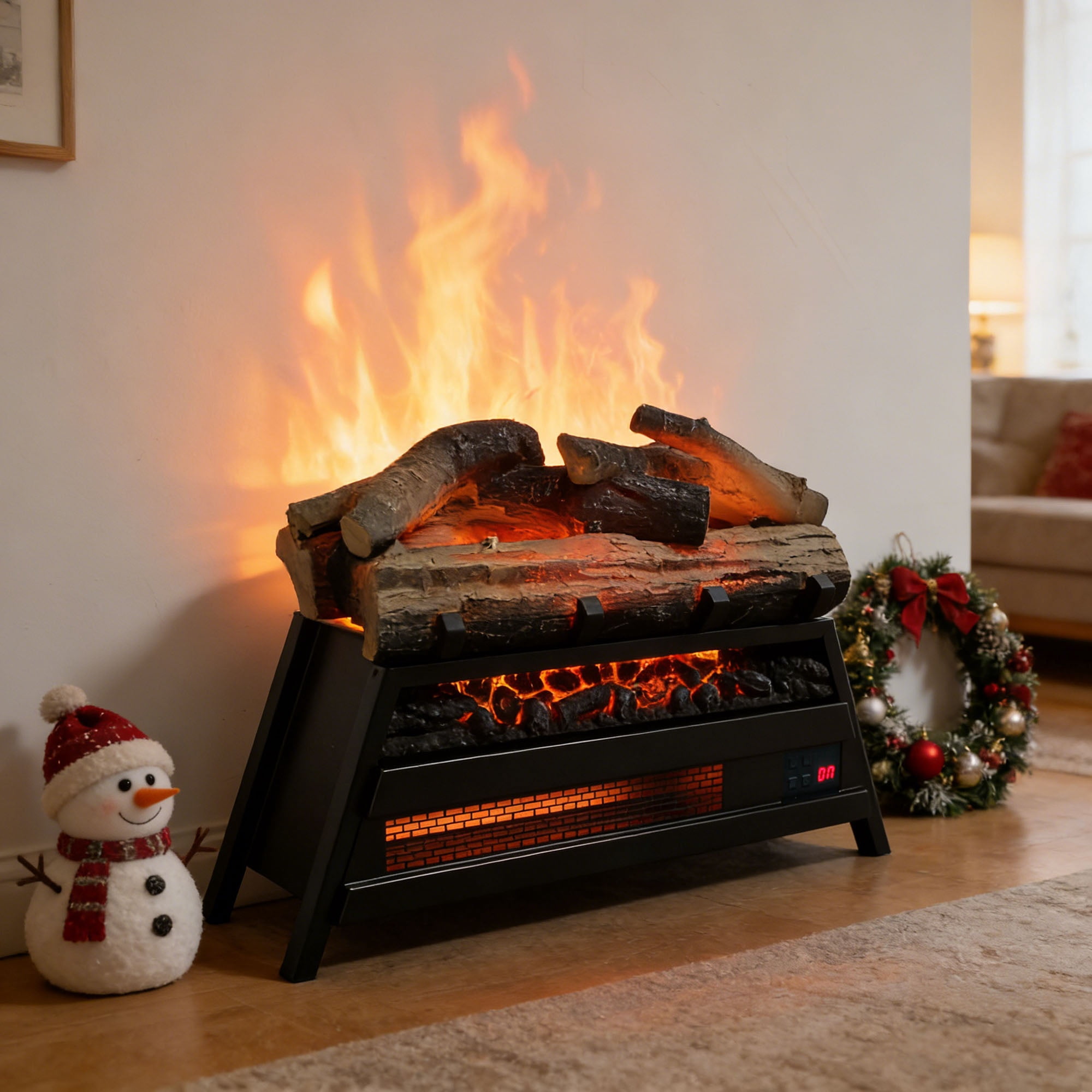 21.53" Freestanding Electric Fireplace Logs with 3D Flame Effect,Double