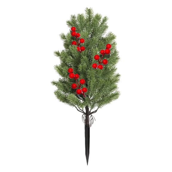21.6 Inch Artificial Cedar Christmas Tree with Ground Spike, Outdoor Pine Tree Greenery with Red Berries, Christmas Urn Filler for Front Porch Yard Garden Decor