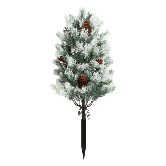 21.6 Inch Artificial Cedar Christmas Tree Outdoor Decor, Faux Evergreen with Ground Spike & Flocked Snow Pine Cones, Christmas Urn Filler for Porch Yard Garden Pathway Decorations