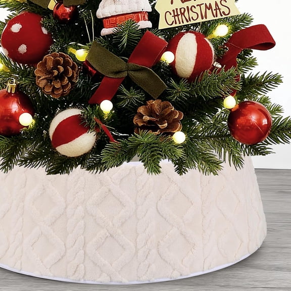 21.6" Large Christmas Tree Collar for Christmas Tree,Adjustable Collar Size Plush Faux Fur Tree Skirt,Soft Fluffy Tree Ring for Home Decor (Geometry)