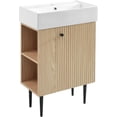 thumbnail image 1 of 21.6 in Small Bathroom Vanity with Sink,Doors and Storage Shelves,Wood Modern Single Fluted Bathroom Sink Cabinet Freestanding (Natural Wood,Left Shelf), 1 of 9