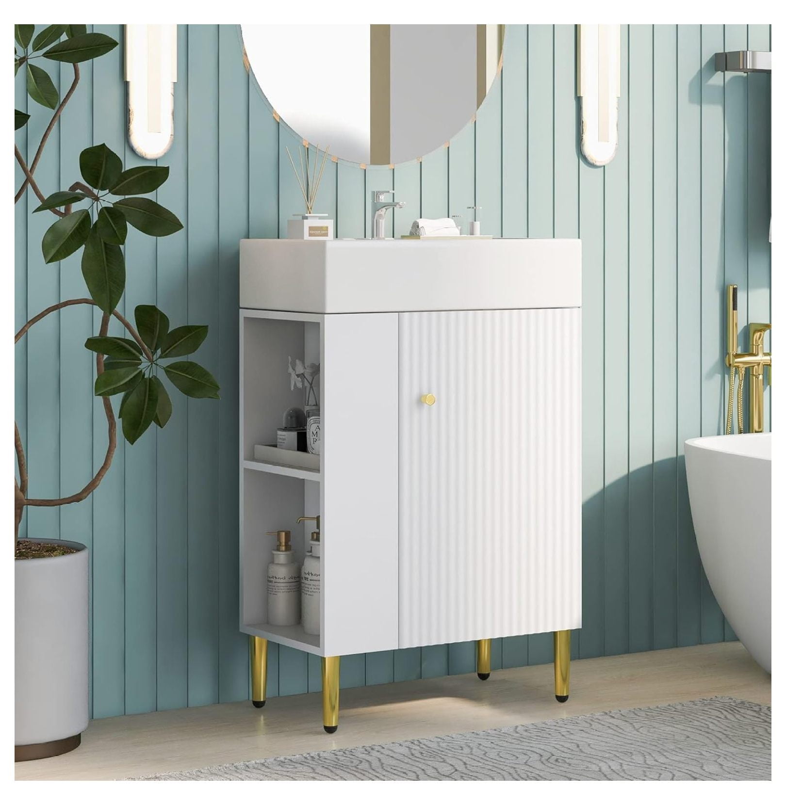 21.6" Small Bathroom Vanity with Sink, Narrow Bathroom Vanity with One ...