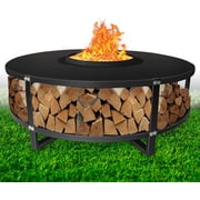 FEBTECH 21.6" Portable Smokeless Fire Pit with Tabletop & Firewood Storage - Durable Carbon Steel Outdoor Bonfire