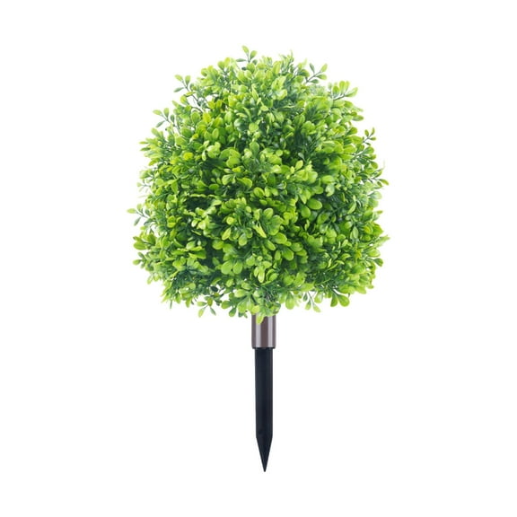 21.6" UV Resistant Artificial Boxwood Topiary - Evergreen Ball Bush with Easy Push-in Spikes, Lifelike Outdoor for Front Door, Balcony & Home Garden Decor