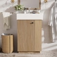 thumbnail image 1 of 21.6" bathroom vanity with ceramic sink, freestanding modern left door wood grain cabinet with open and closed storage for small bathrooms, 1 of 23