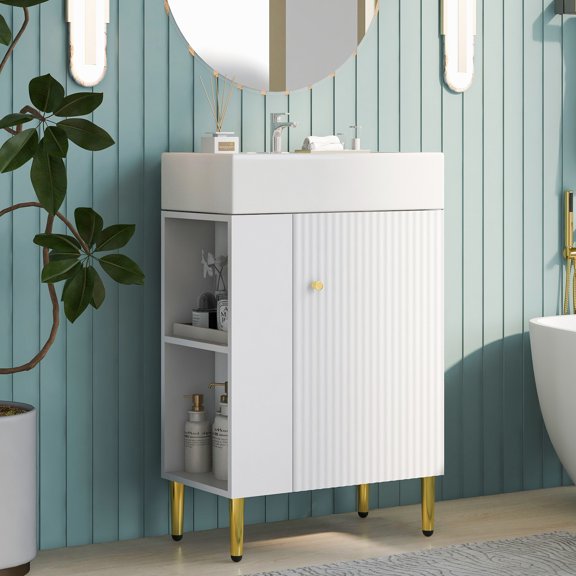 21.6-inch white - Large storage & soft - close - Bathroom use - Keep bathroom organized and noise - free