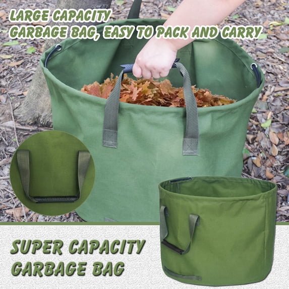 21.6 x 17.1 Inch Multipurpose Heavy Duty Garden Bag Foldable Canvas Yard Trash Bags with Rubber Handles Gardening Storage Bags for Weeds Branches Leaves and Yard Wastes