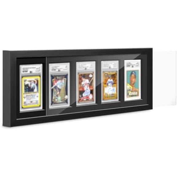 21.6 x 8.2 Graded Card Display Case Compatible with 5 PSA-Rated Trading Graded Card Display Frame Wall Mount Wooden Sports Baseball Case with Removable Clear View Dust Proof$$Storage