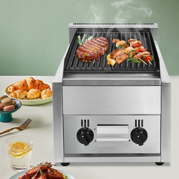 21.65*14.76*14.96 Modern Silver Commercial Restaurant 21" Radiant Char Broiler Grill 2 Burner Gas & Propane