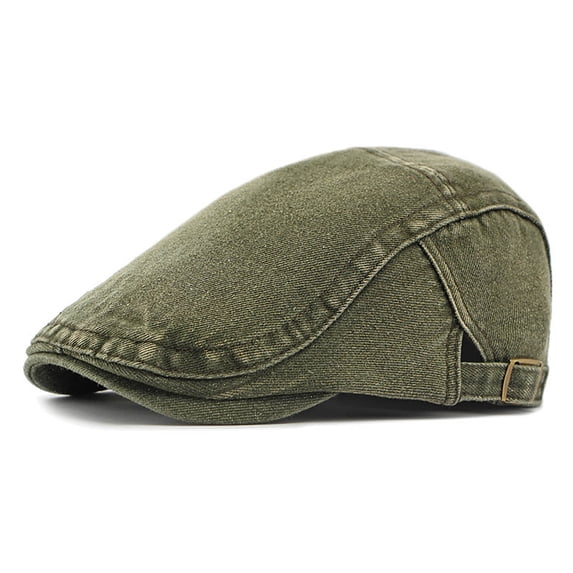 21.65-23.62in Classic British Retro Flat Cap - Adjustable Washed Denim Newsboy Hat with 2.17in Brim & 4.33in , Unisex Casual Beret for Men Women Daily Wear (Army Green)