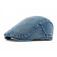 thumbnail image 1 of 21.65-23.62in Classic British Retro Flat Cap - Adjustable Washed Denim Newsboy Hat with 2.17in Brim & 4.33in , Unisex Casual Beret for Men Women Daily Wear (Blue), 1 of 3