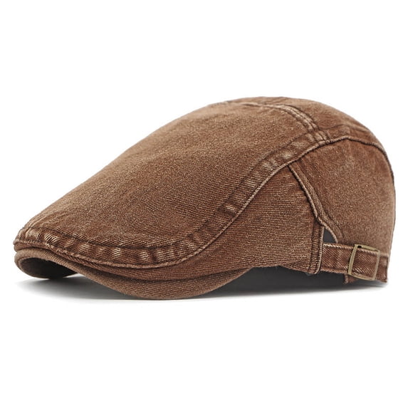 21.65-23.62in Classic British Retro Flat Cap - Adjustable Washed Denim Newsboy Hat with 2.17in Brim & 4.33in , Unisex Casual Beret for Men Women Daily Wear (Coffee)