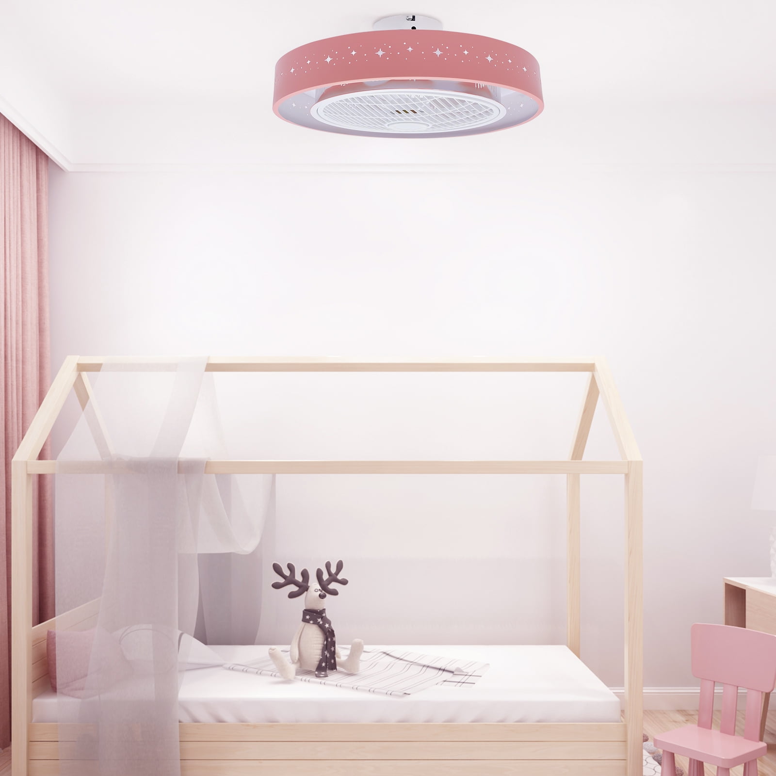21.65 Inch Starry Ceiling Fan Light with Remote Control Dimmable LED Flush Mount Light with Hidden Blades