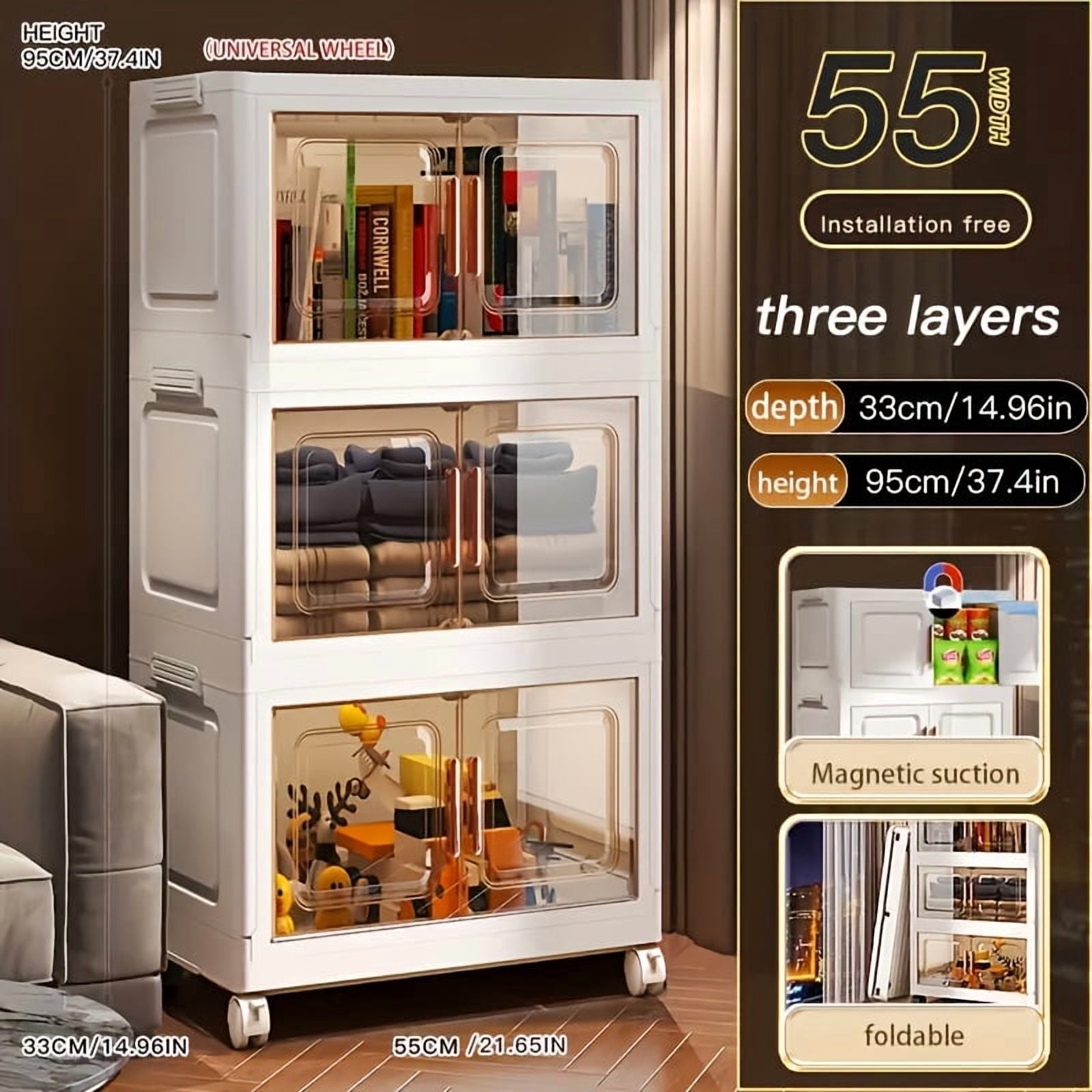 21.65-inch 5-1 Layer Large Plastic Storage Box with Flip Cover ...