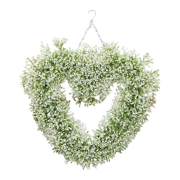 21.65Inch Valentines Artificial Green Leaves Heart Wreath for Front Door Home Wall Window Farmhouse Spring Summer Hanging Decorations