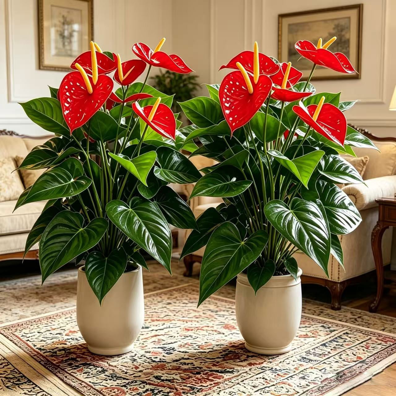 21.65in Artificial Anthurium Plant, 4Pcs 18 Leaves Faux Red Flowers, Large Fake Potted Plants for Home Decor Indoor Outdoor, No Pot
