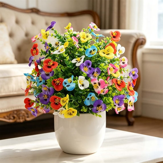 21.65in Colorful Pansies Artificial Flowers - Fake Shrubs, Silk Petals ...