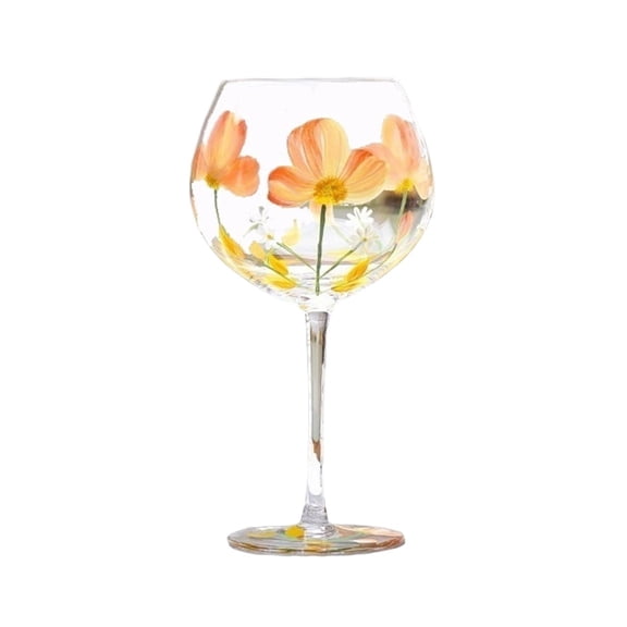 21.6Oz Large Glass Goblet, Colorful Hand Painted Flower Stemmed Wine Glasses