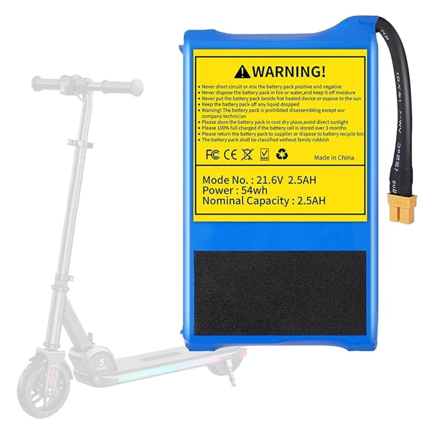 21.6V 2.5Ah Electric Scooter Battery Replacement Compatible with