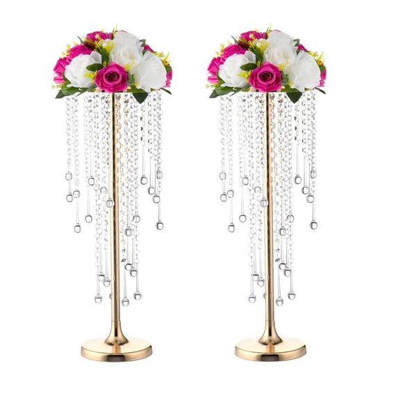 21.6in Gold Wedding Centerpieces for Table, 2Pcs Tall Vases Wedding Centerpieces with Sparkling Crystal Beads, Metal Flower Stand for Wedding Reception Party Events Home Decor Y101