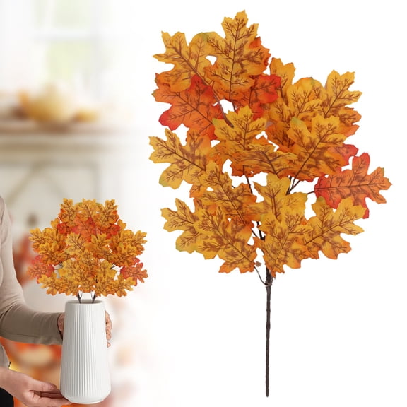 21.6in Orange Artificial Maple Leaves Branches Fall Stems Thanksgiving Halloween Fireplace Decor