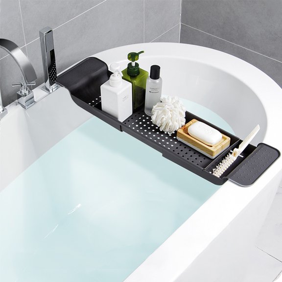 21.7-30.7 inch Extendable Bathtub Tray Caddy Bath Tray Bath Tub Shelf Rack Bathroom Holder Storage Organiser