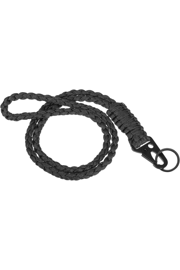 21.7 Inch Paracord Neck Lanyard Keychain, Plaited Strong with Hook Clip and Key Ring for Outdoor Activities, Black -