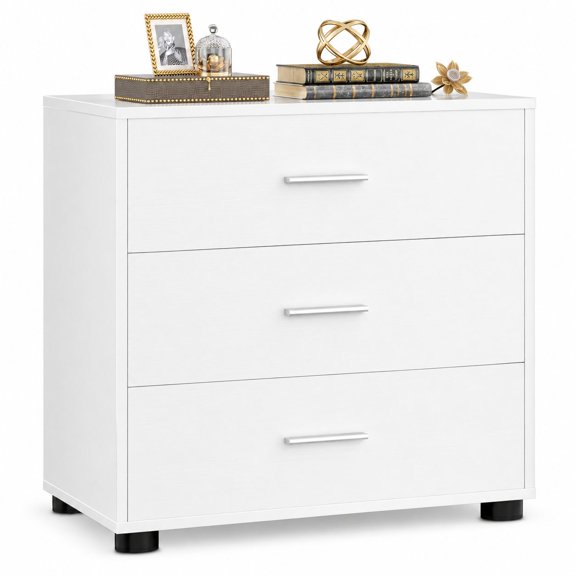 21.7 Inch Wood 3 Drawer Closet Storage System, White Stackable Organizer, Modern Nightstand Bedside End Table with Three Drawers for Bedroom