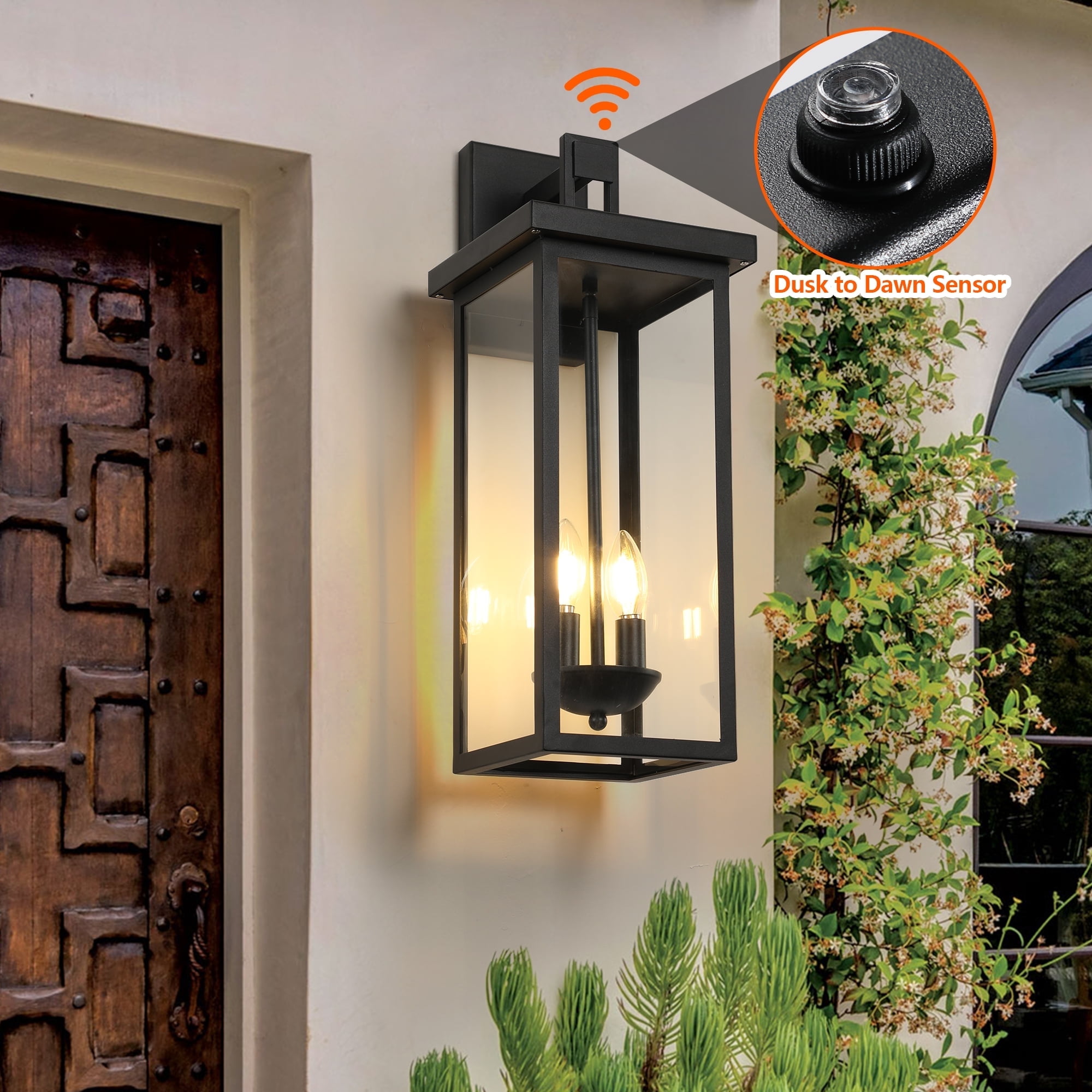 21.7" Large Outdoor Column Lights 2-Pack - Vintage Aluminum & Clear Glass Post Lanterns, 2 E26 Sockets, Suitable for Courtyards, Passageways, and Multiple Outdoor Scenarios