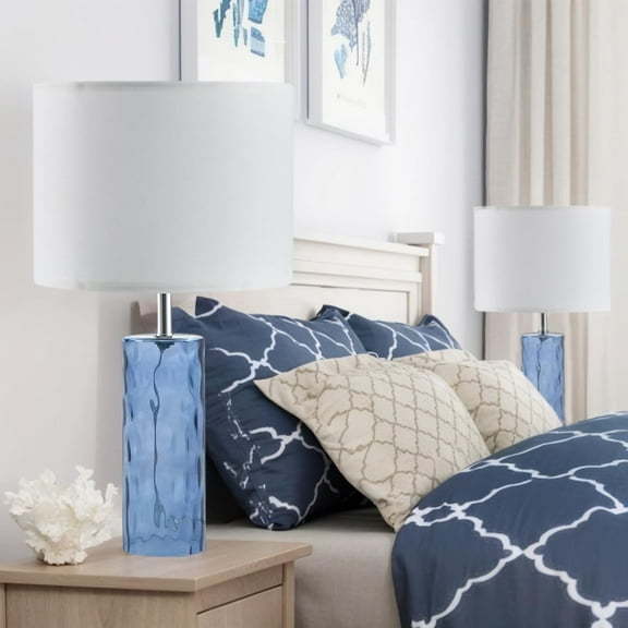 21.7" Modern Glass Table Lamps Set of 2 for Bedroom, Ocean Wavy Style Base with 3 Color Temperatures Bedside Lamps for Living Room Night Stands End Tables Farmhouse