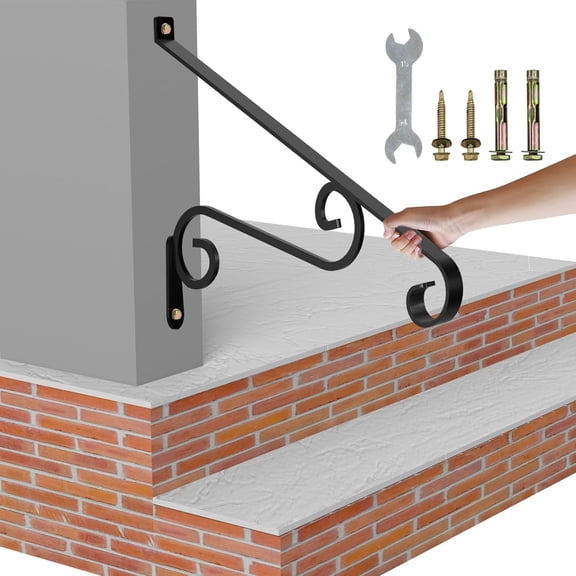 21.7" Outdoor Stair Handrails,1-2 Steps Stairs Rails-Wall Mounted Wrought Iron Hand Railing-Staircase Grab Rail-Heavy Duty Metal Art Handrail for Outdoor Steps-Porch Garage-Anti-Corrosion