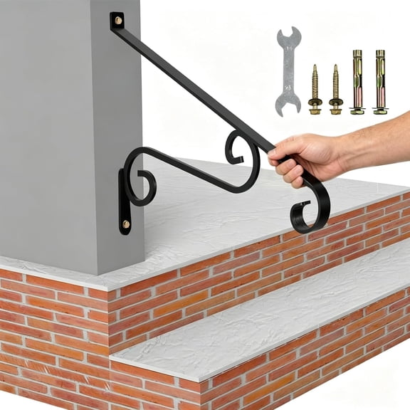 21.7" Outdoor Stair Handrails,1-2 Steps Stairs Rails-Wall Mounted Wrought Iron Hand Railing-Staircase Grab Rail-Heavy Duty Metal Art Handrail for Outdoor Steps-Porch Garage-Anti-Corrosion Carbon