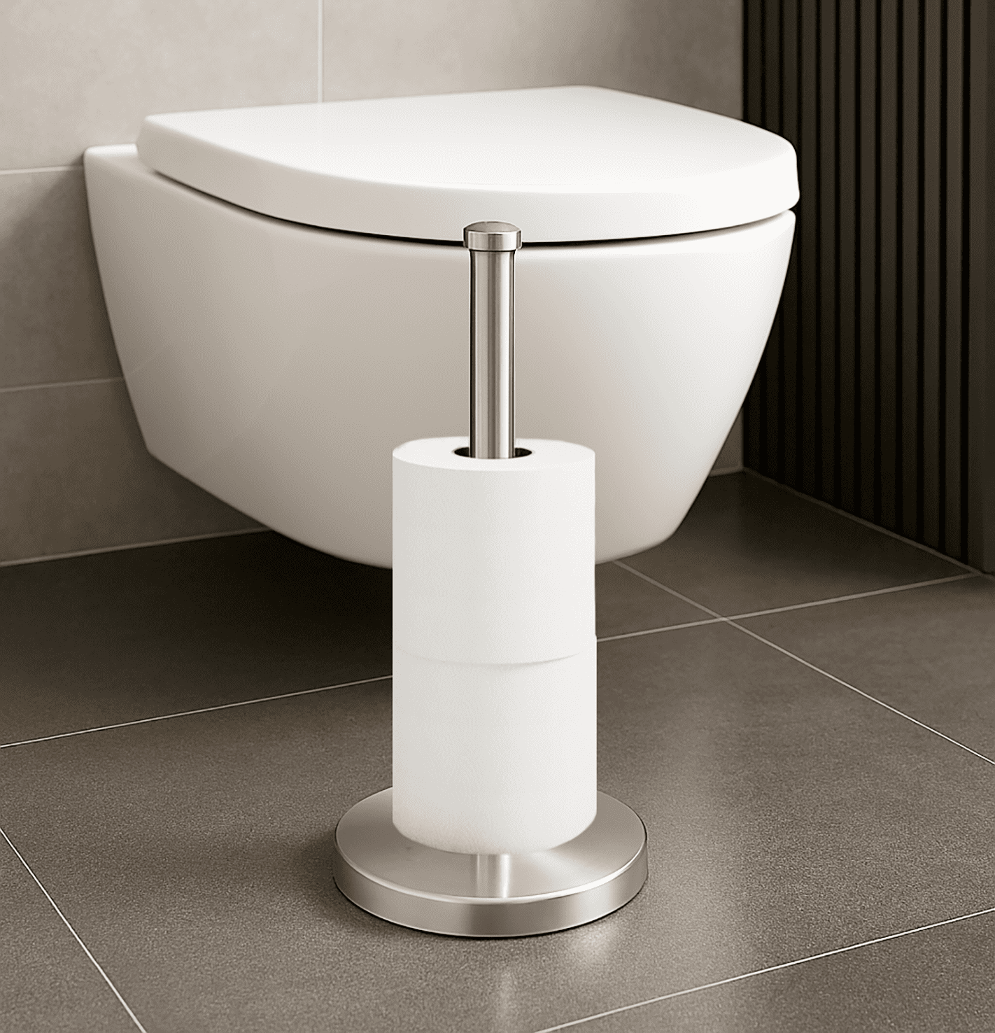 21.7" Tall - Silver Chrome Toilet Paper Storage Stand Holder