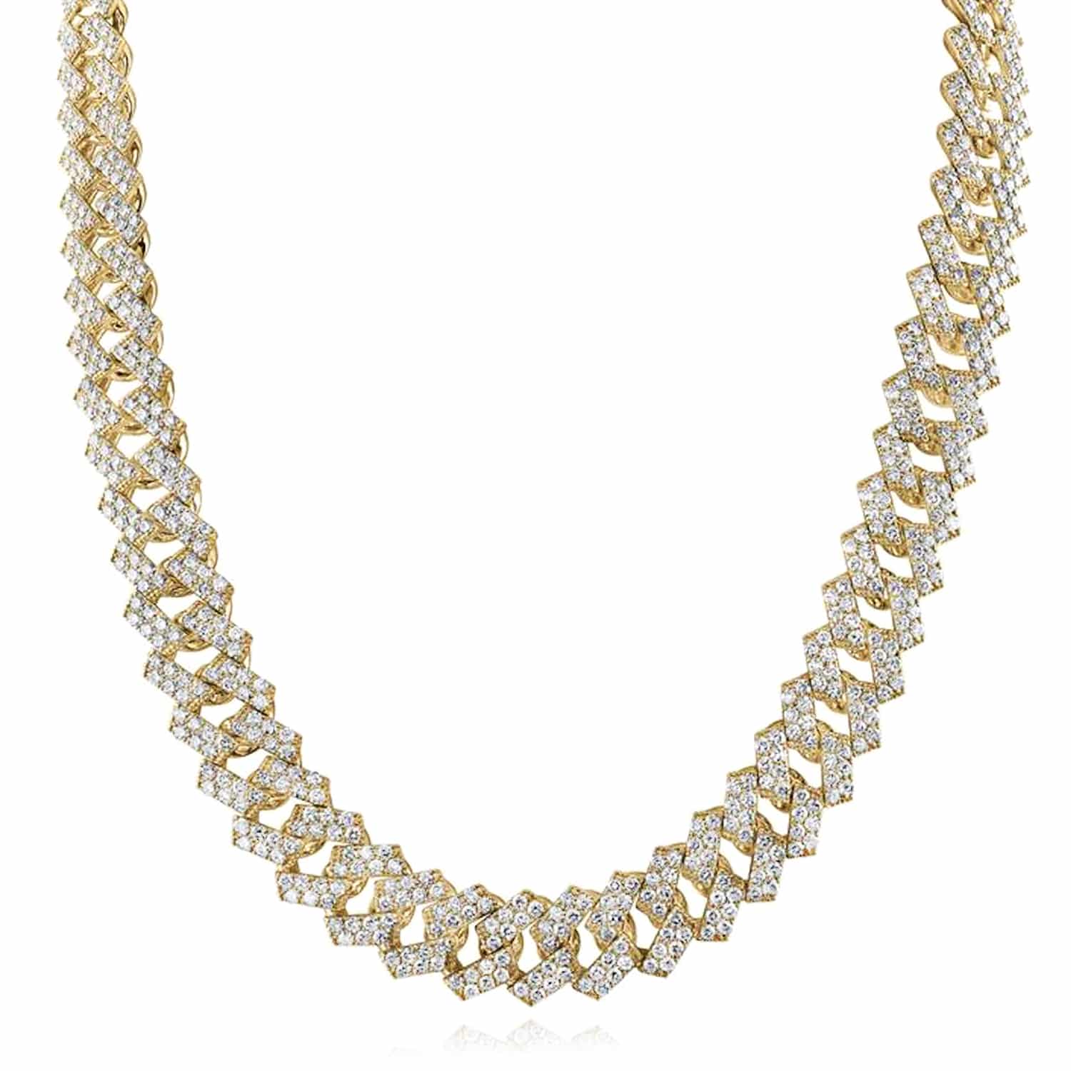 WJD EXCLUSIVES 21.75-43CTW Real Diamond 10K Yellow Gold Pave Edge Miami Cuban Necklace 22"