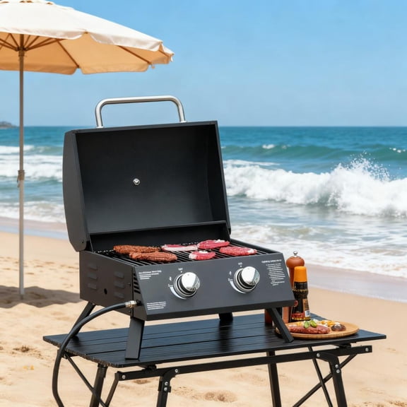 21.75" Portable Grill with 2 Burners Camping Charcoal BBQ