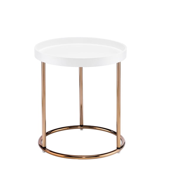 21.75" White Side Table with Copper Metal Cylinder Legs for Gaming Room