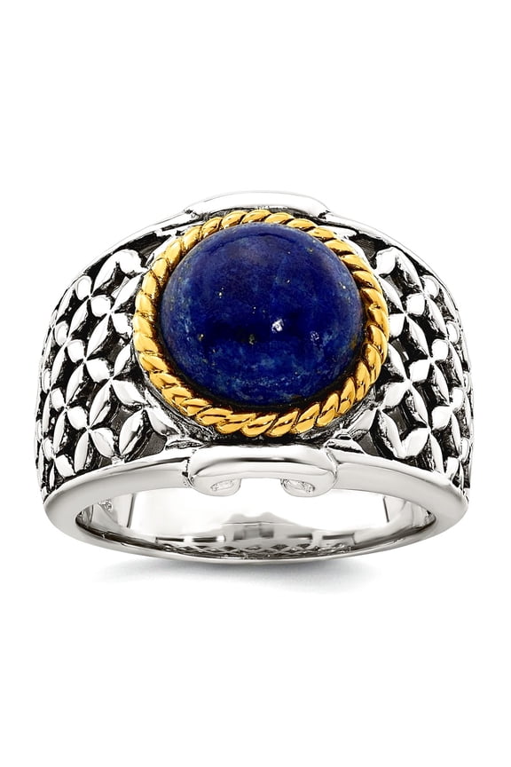 21.7mm Ss Polished Oxidized Gold Plated Lapis Weave Pattern Ring Size 6 Ring for Women - 8.2 Grams