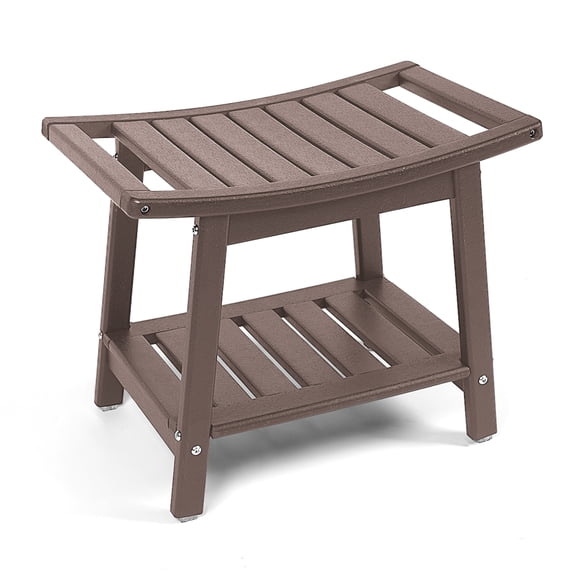 21.8"W Shower Bench, HDPE Waterproof Bathroom Benches w/ Storage & Handles, Seat Stool for Indoor Outdoor Use, Dark Brown
