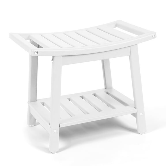 21.8"W Shower Stool w/ Storage & Handles, Bathroom Bench Seat for Adults Elderly Seniors for Indoor or Outdoor Use, White