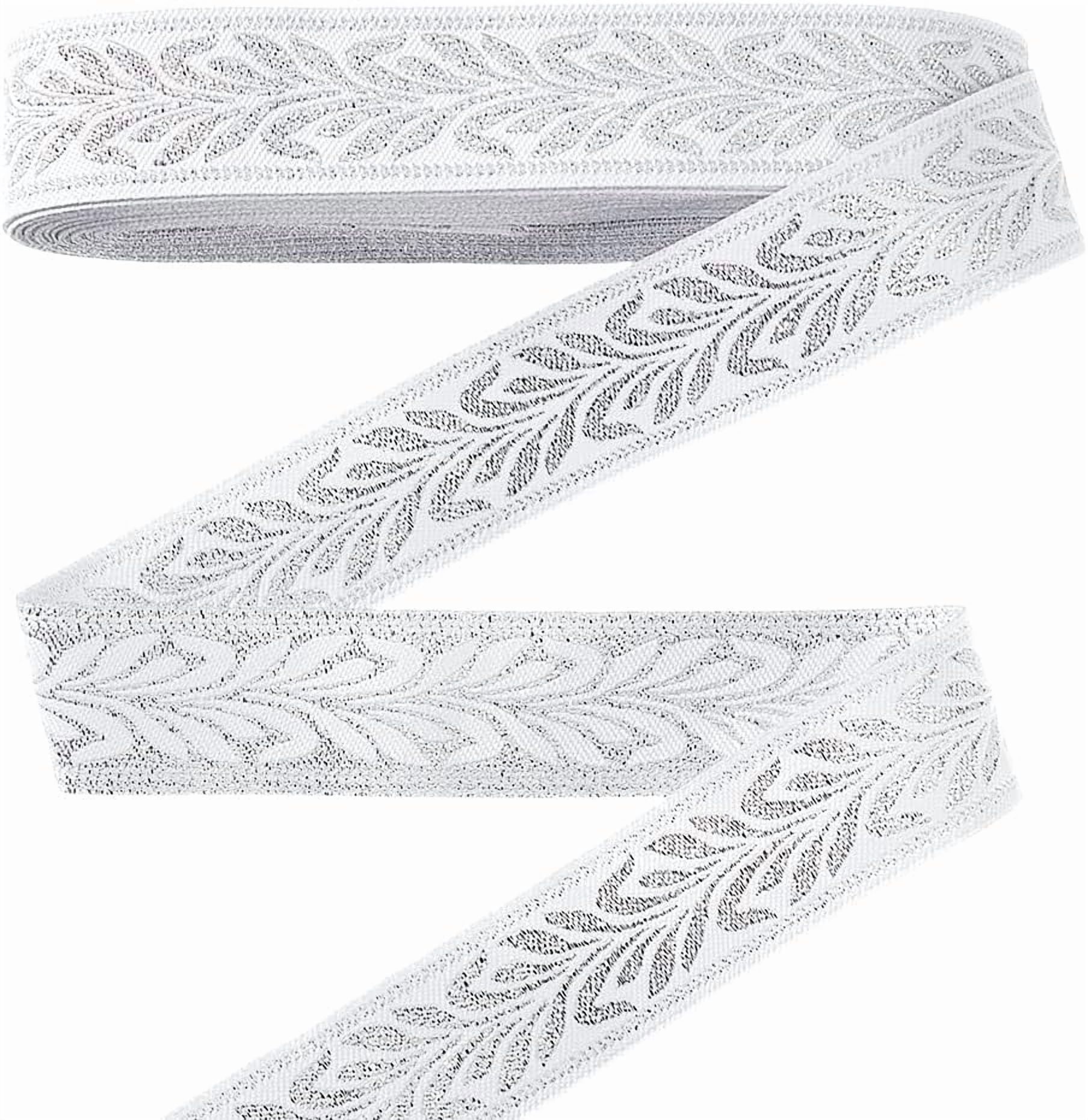 Leaf Pattern Ribbon 21.8 Yards White Jacquard Ribbon 1 inch Garment Trim Fringe Leaf ...