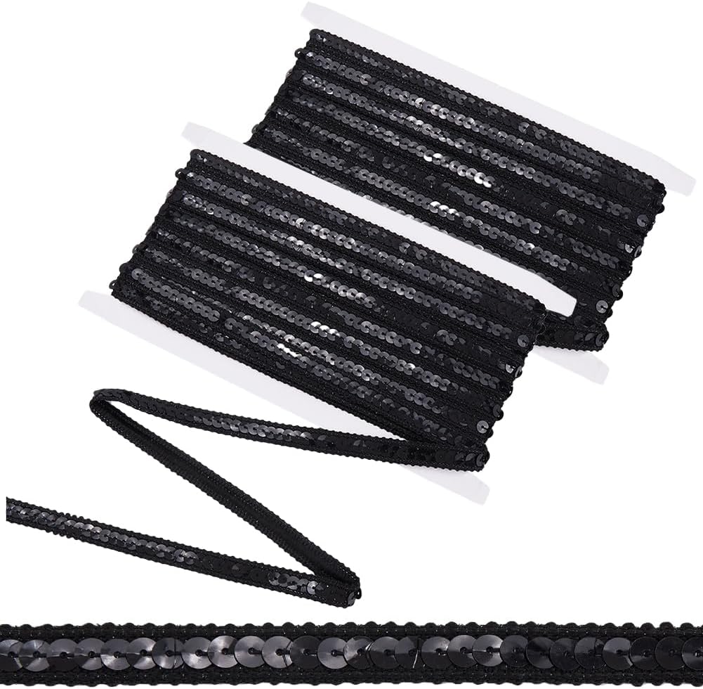 21.87 Yards 0.5 Inch Black Sequin Ribbons Glitter Sequins Trim Metallic ...