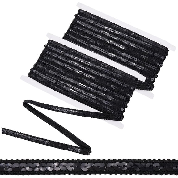 21.87 Yards 0.5 Inch Black Sequin Ribbons Glitter Sequins Trim Metallic Bling Paillette Polyester Fabric Ribbon