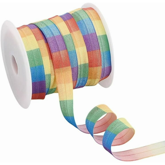 21.87 Yards Raindow Fold Over Elastic Stretch Ribbon 5/8" Wide Foldover Lace Ribbon Decorative Folding Stretchy Ribbon Elastic Ribbon for Headbands Waistband Hair Ties Lingerie Dress Mixed Color